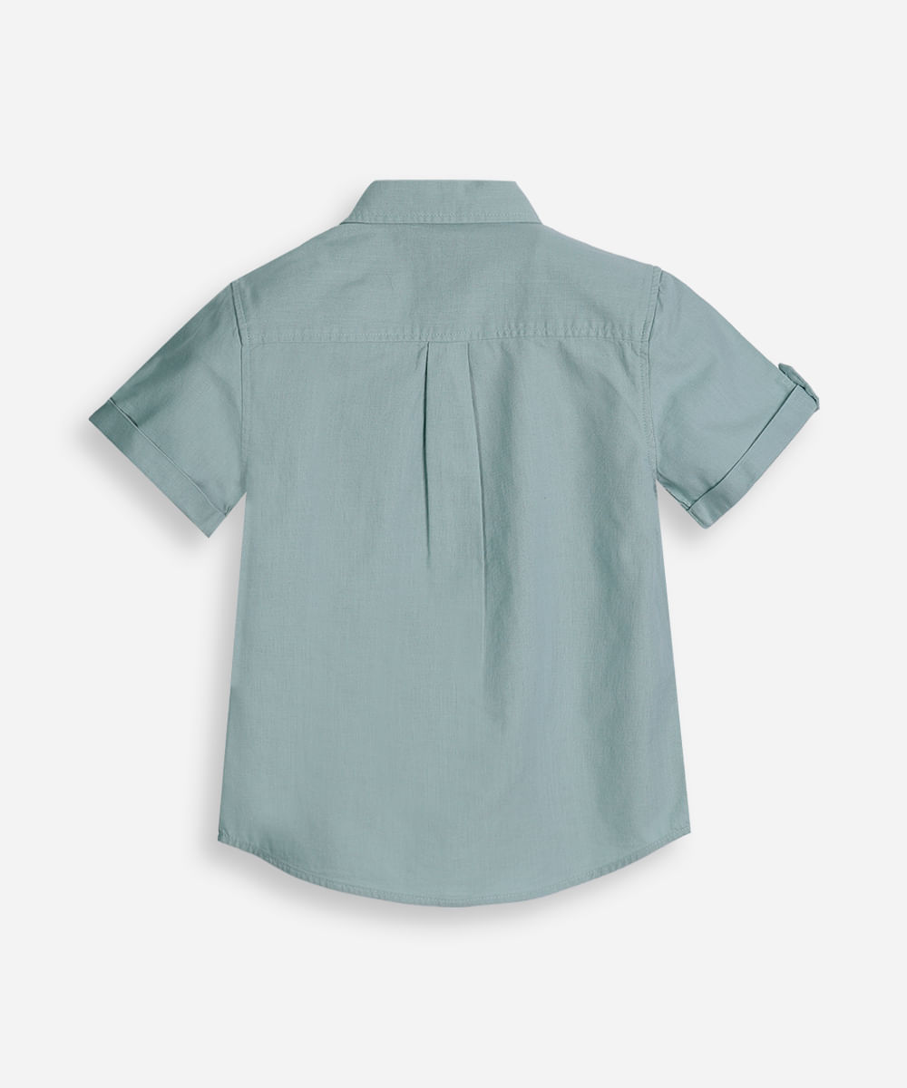 camisa de algodão infantil manga curta com bolso verde