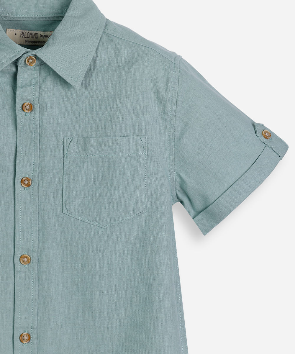 camisa de algodão infantil manga curta com bolso verde