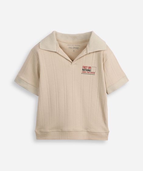 polo oversized infantil manga curta texturizada bege