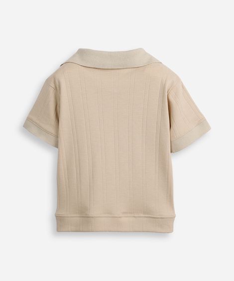 polo oversized infantil manga curta texturizada bege