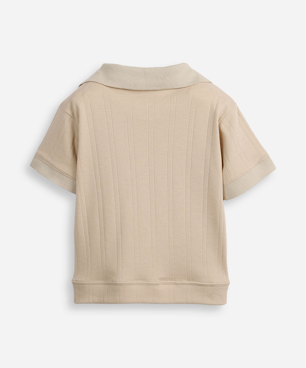 polo oversized infantil manga curta texturizada bege