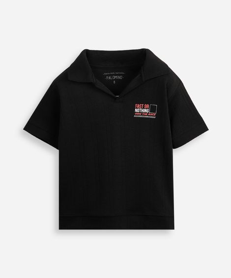 polo oversized infantil manga curta texturizada preta