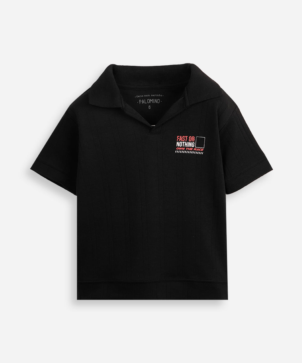 polo oversized infantil manga curta texturizada preta