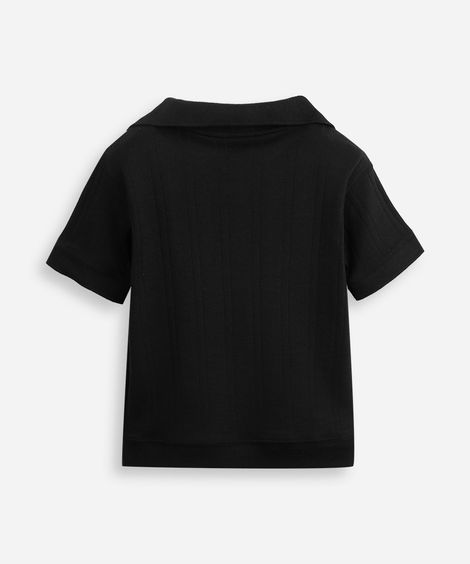 polo oversized infantil manga curta texturizada preta