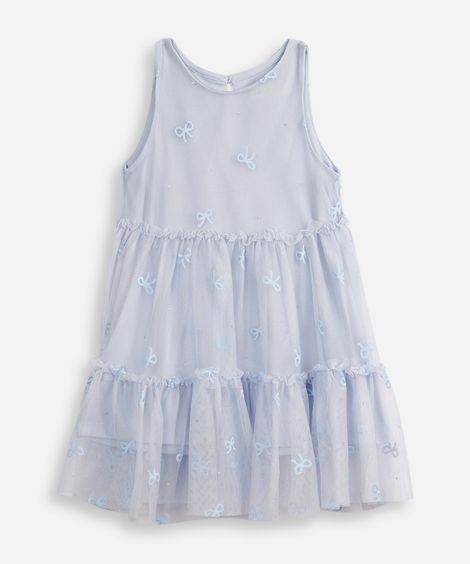 vestido infantil de tule lacinho azul