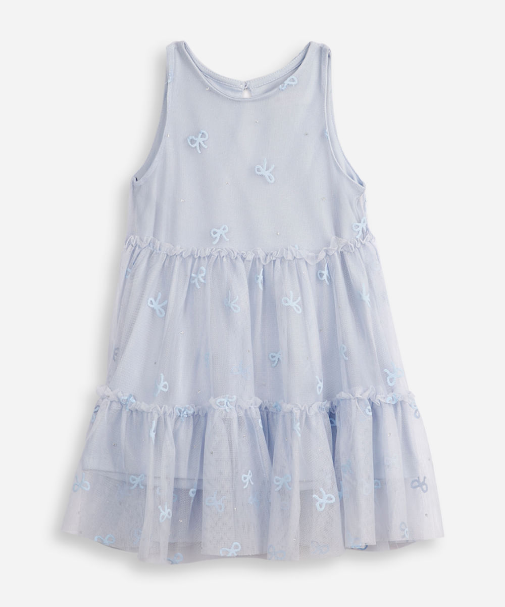 vestido infantil de tule lacinho azul