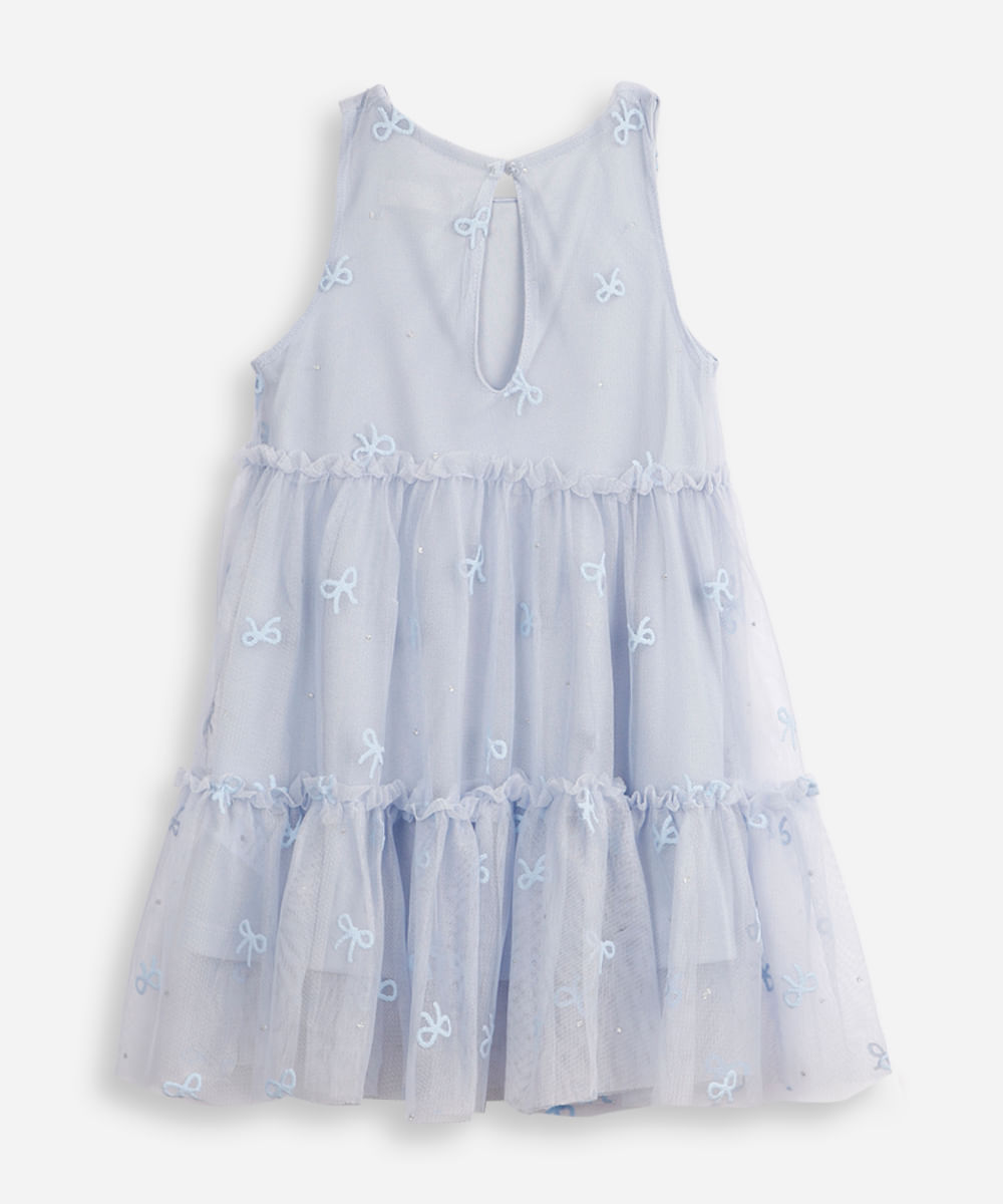vestido infantil de tule lacinho azul