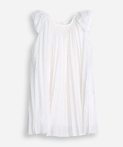 vestido plissado infantil manha bufante poá off white