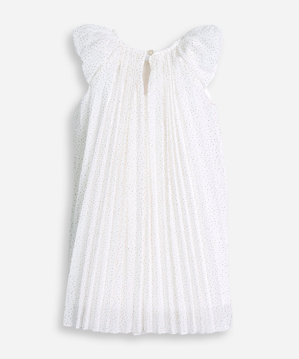 vestido plissado infantil manha bufante poá off white