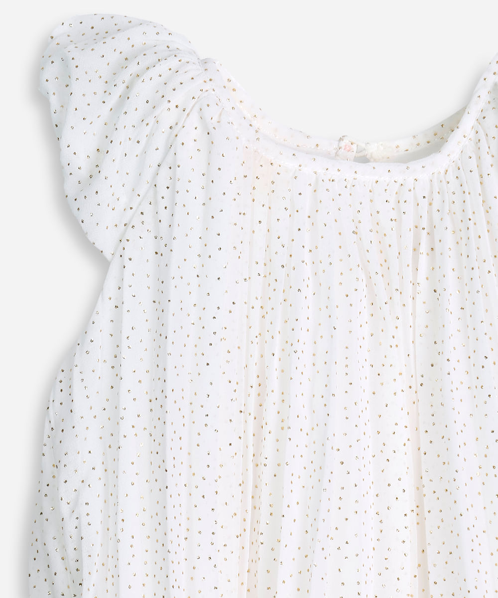 vestido plissado infantil manha bufante poá off white