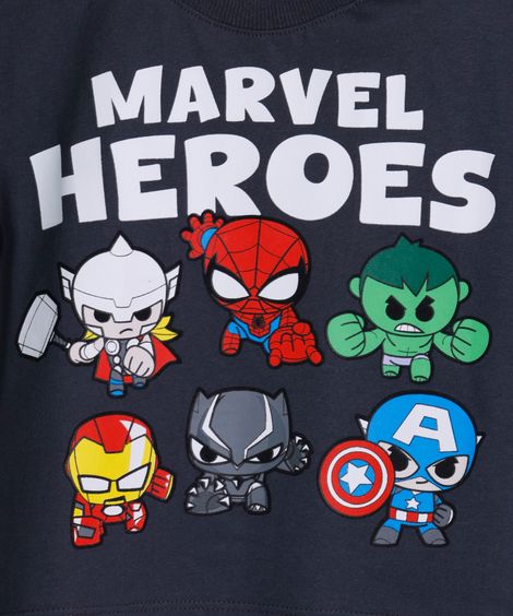 camiseta de algodão infantil manga curta marvel heroes cinza