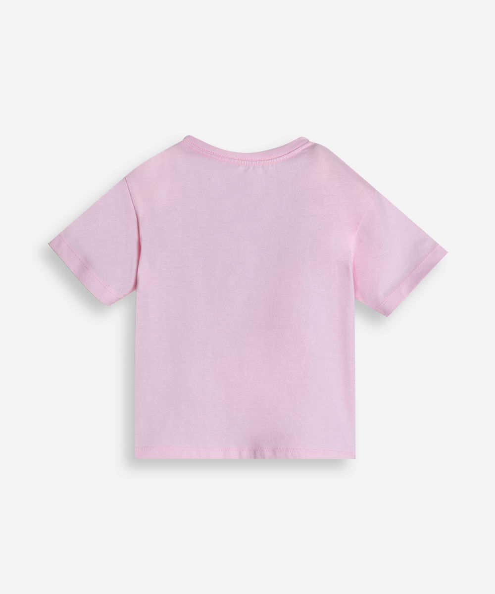 camiseta de algodão infantil manga curta lotso metalizado rosa