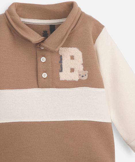 conjunto longo infantil de moletom ursinho bege
