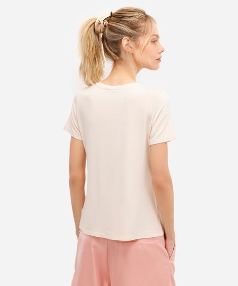 camiseta feminina básica de viscose manga curta bege