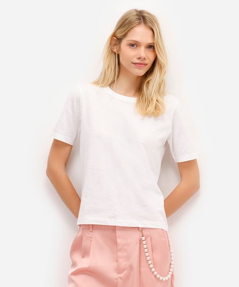 blusa básica feminina de algodão manga curta off white