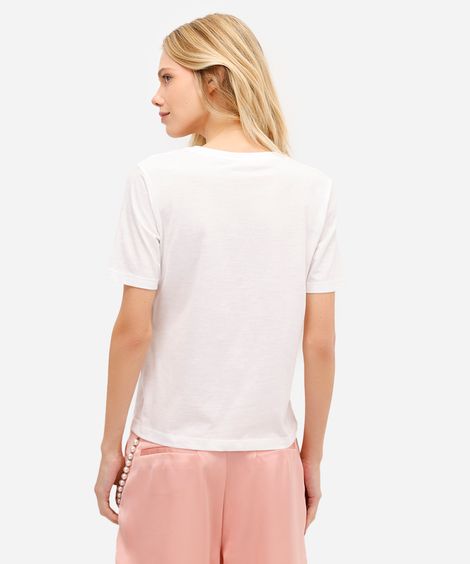 blusa básica feminina de algodão manga curta off white
