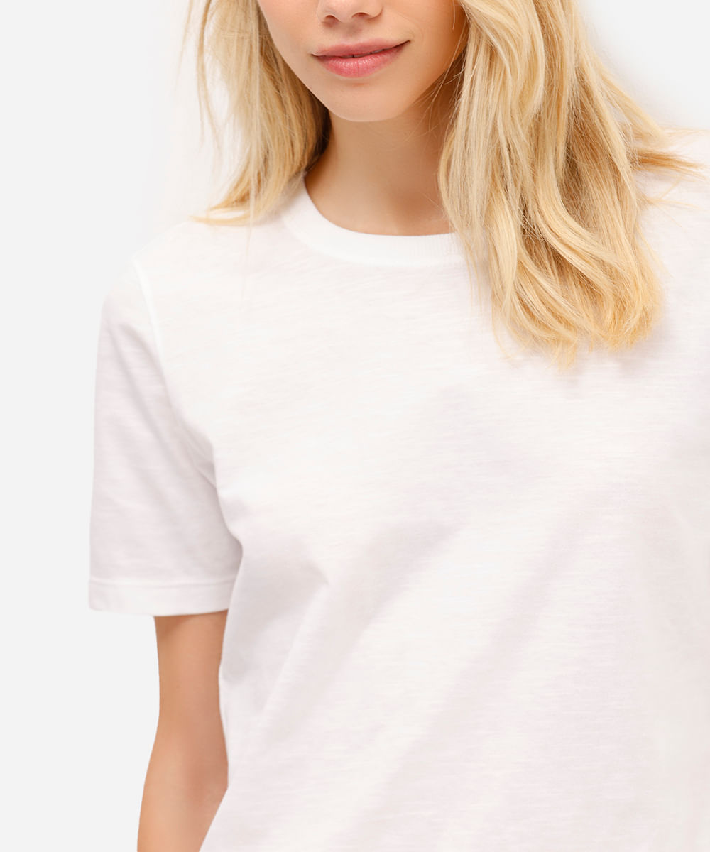 blusa básica feminina de algodão manga curta off white