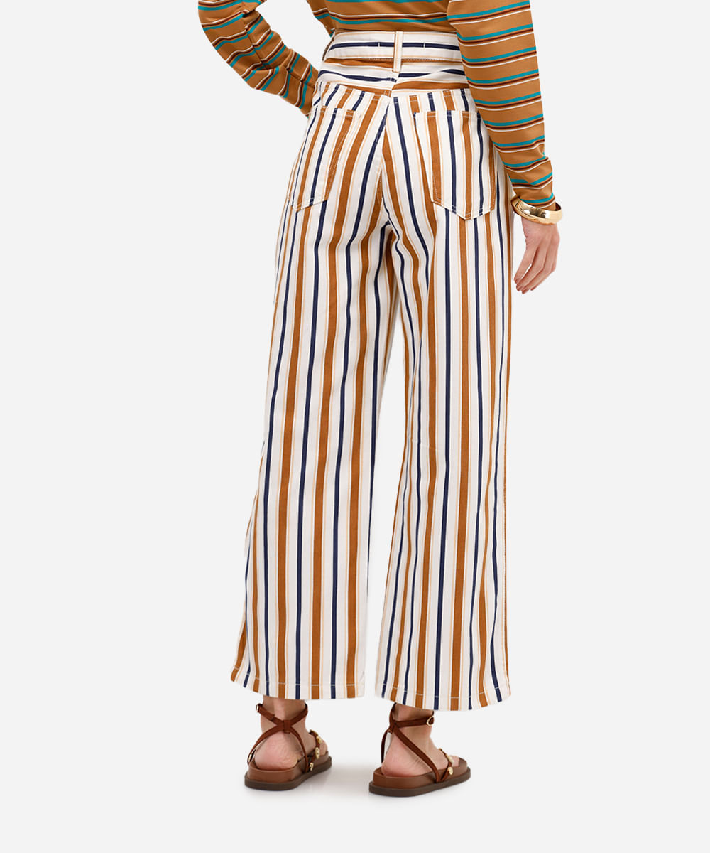 calça wide leg feminina de sarja listrada off white