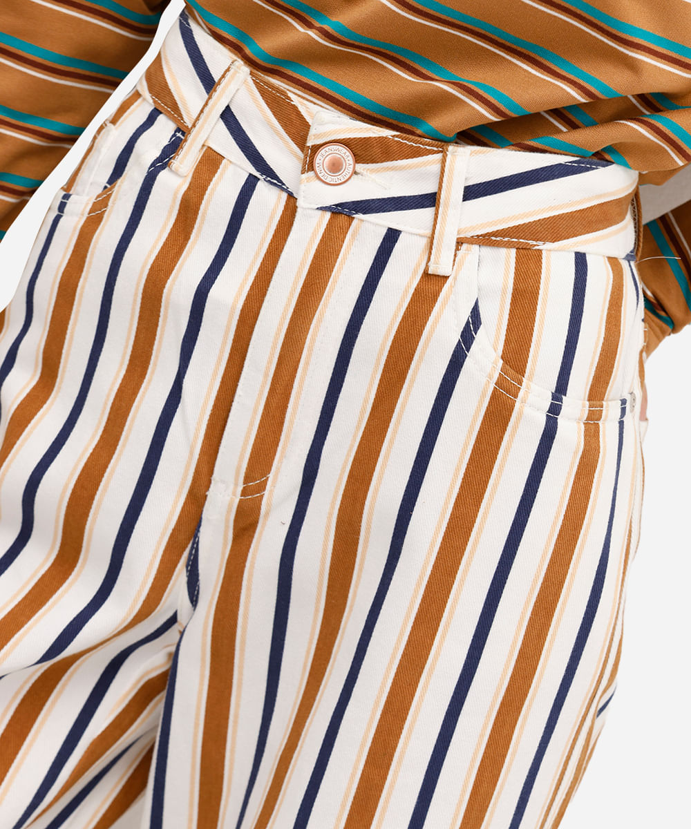 calça wide leg feminina de sarja listrada off white