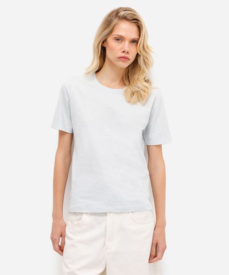 blusa básica feminina de algodão manga curta azul