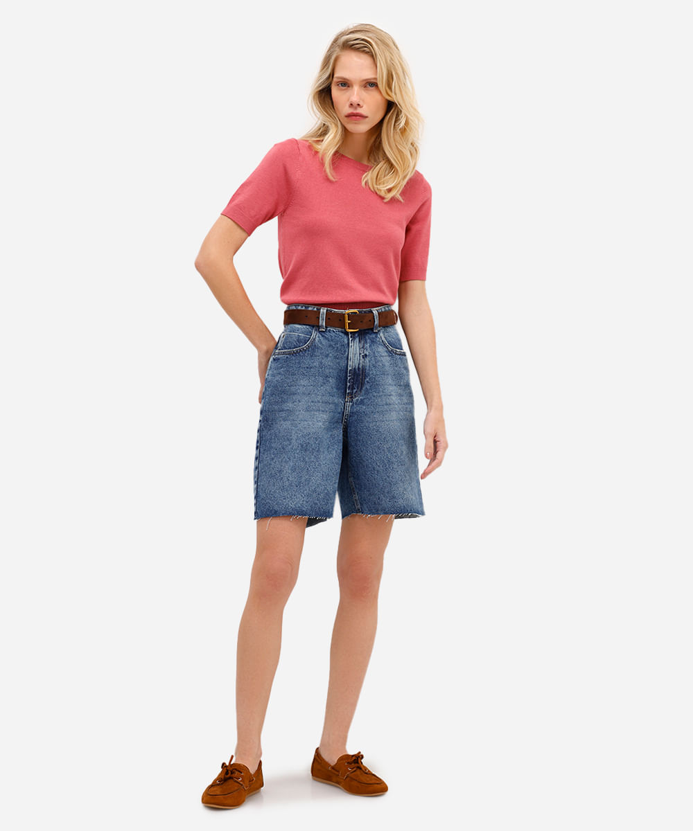 bermuda feminina jeans barra a fio azul