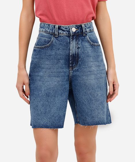 bermuda feminina jeans barra a fio azul