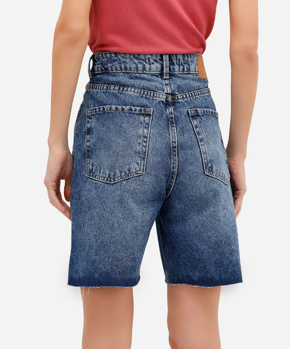 bermuda feminina jeans barra a fio azul