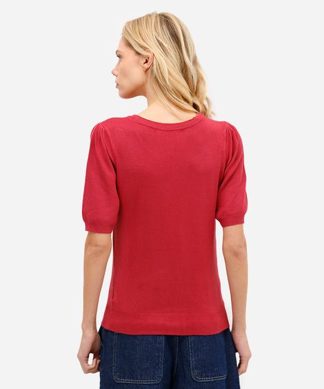 blusa feminina de tricot manga bufante rosa