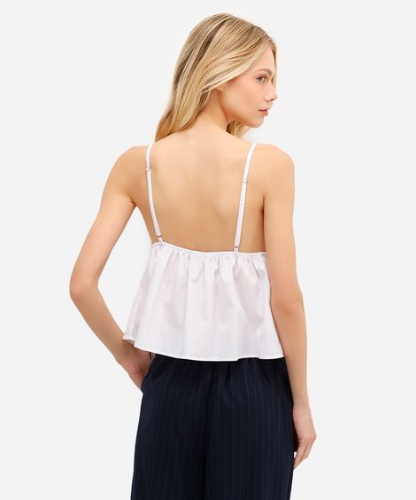 bata feminina com pregas decote v off white