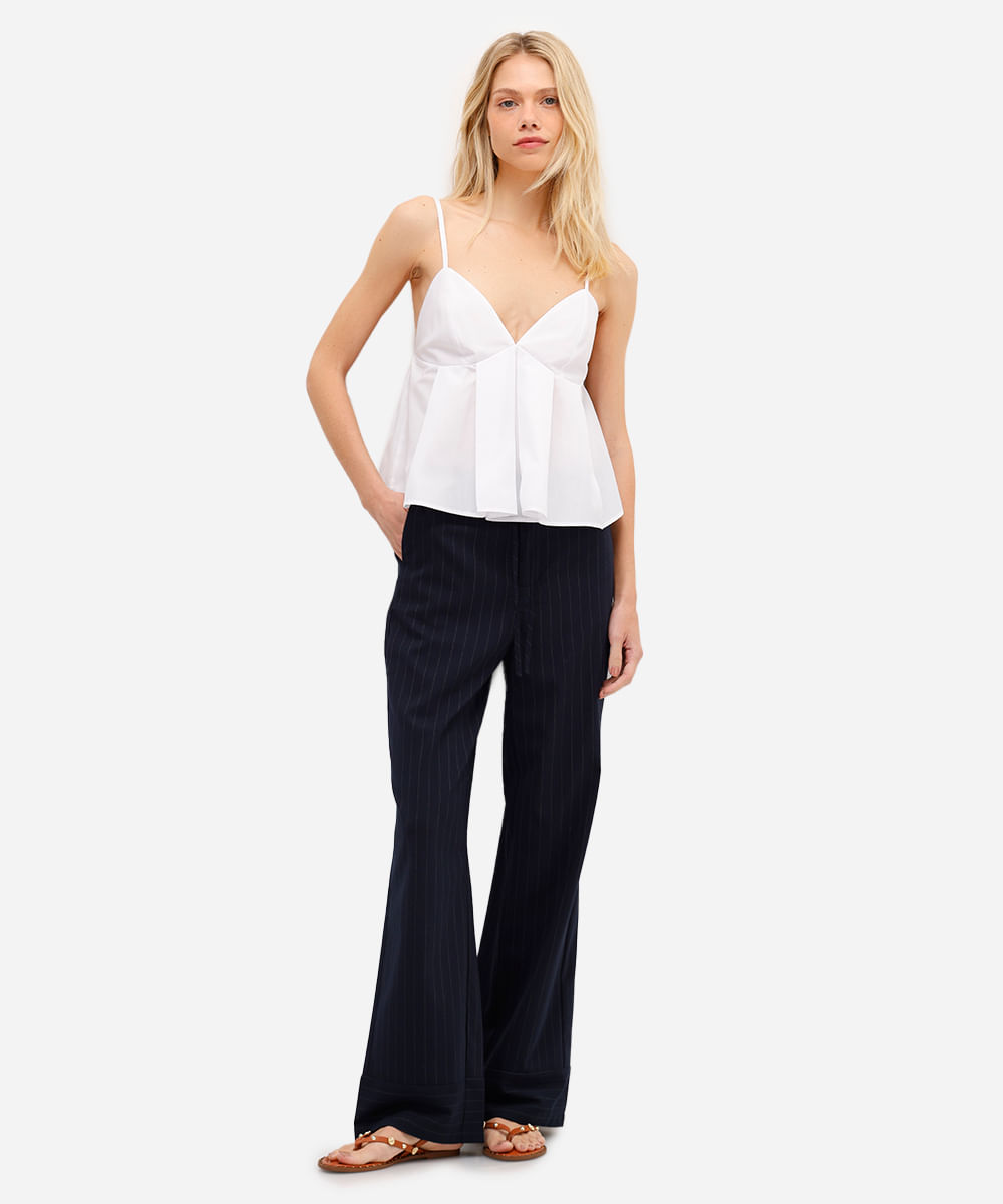 bata feminina com pregas decote v off white