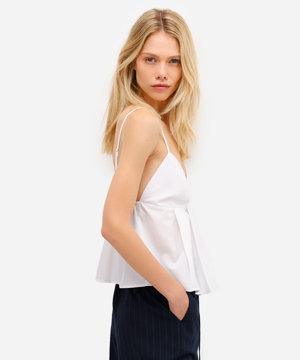bata feminina com pregas decote v off white