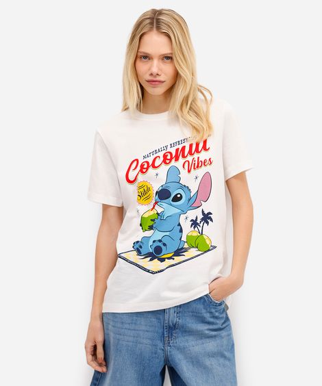 camiseta feminina de algodão stitch off white