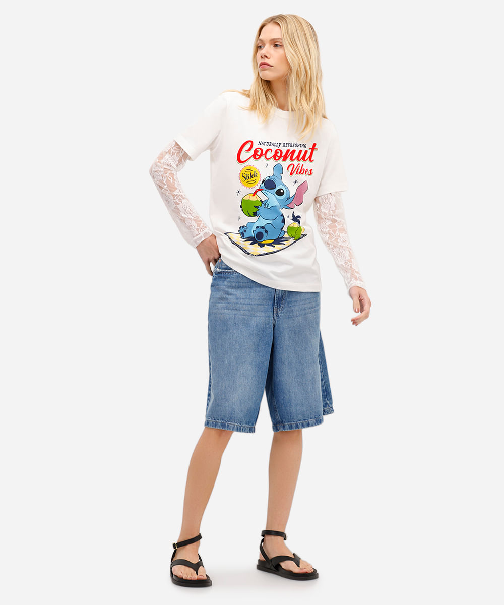 camiseta feminina de algodão stitch off white