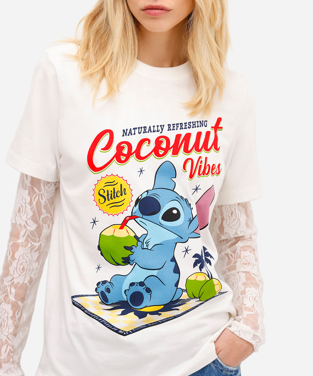 camiseta feminina de algodão stitch off white
