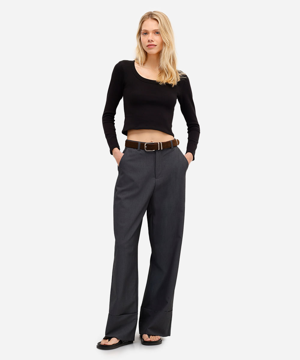 blusa básica feminina de algodão manga longa preta