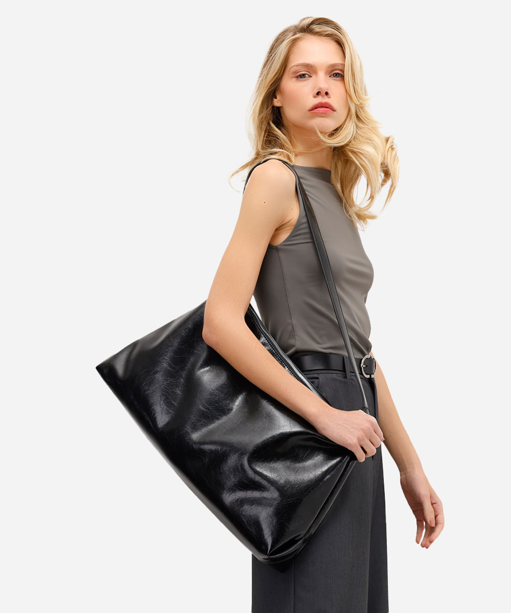 bolsa feminina shoulder bag texturizada preta