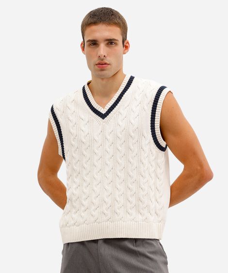 colete masculino de tricot texturizado off white