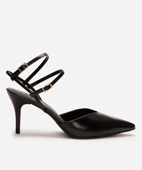 scarpin feminino com fivelas oneself preto