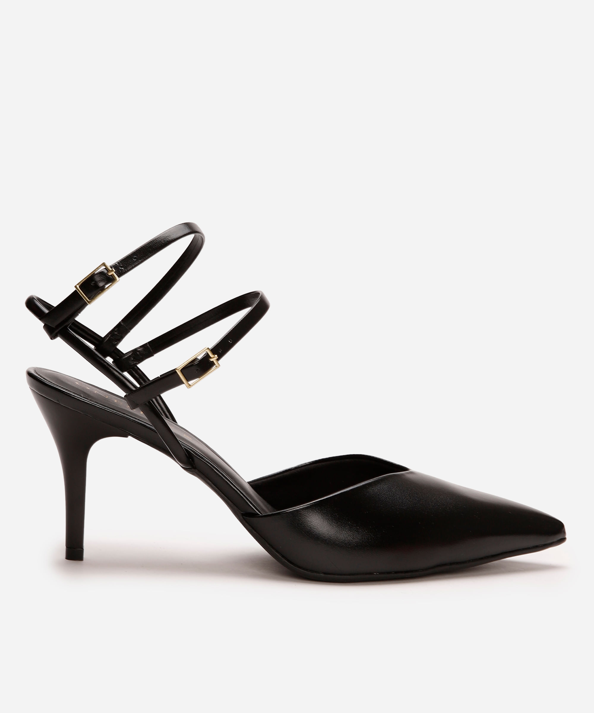 scarpin feminino com fivelas oneself preto