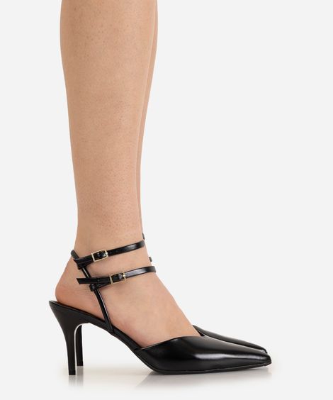 scarpin feminino com fivelas oneself preto