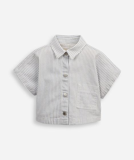 camisa de sarja infantil manga curta listrada azul