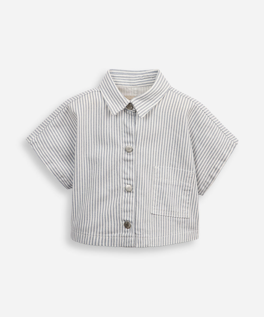camisa de sarja infantil manga curta listrada azul