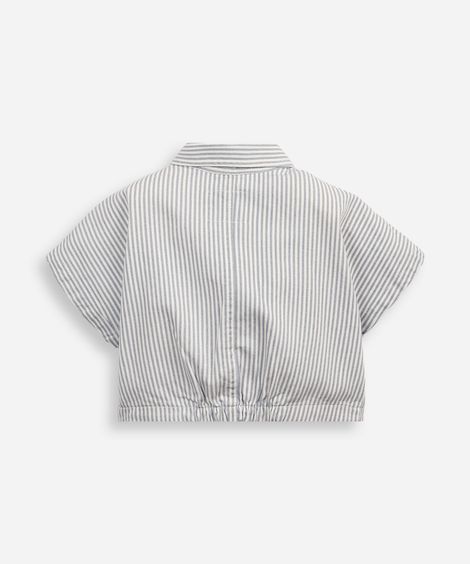 camisa de sarja infantil manga curta listrada azul