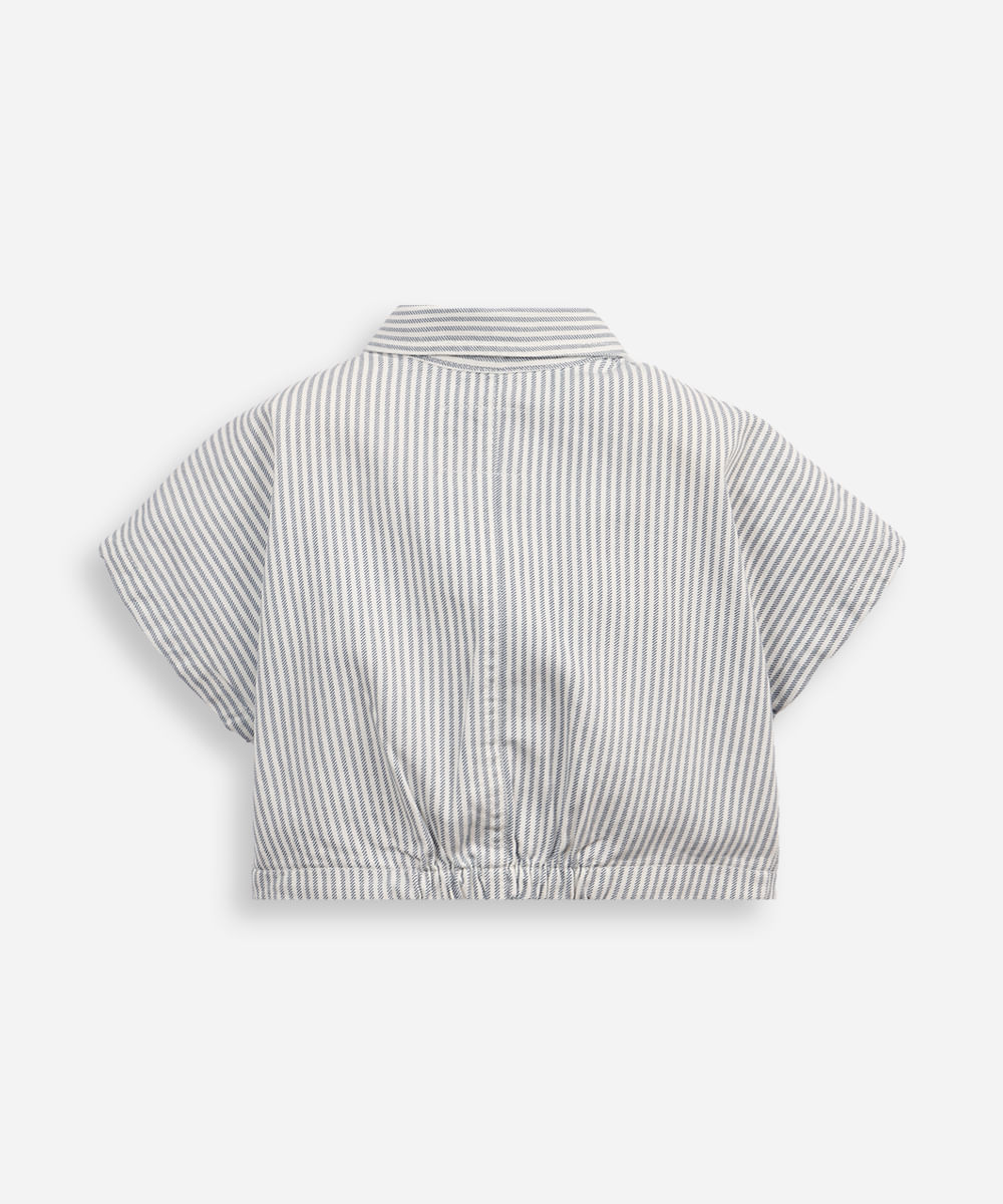 camisa de sarja infantil manga curta listrada azul