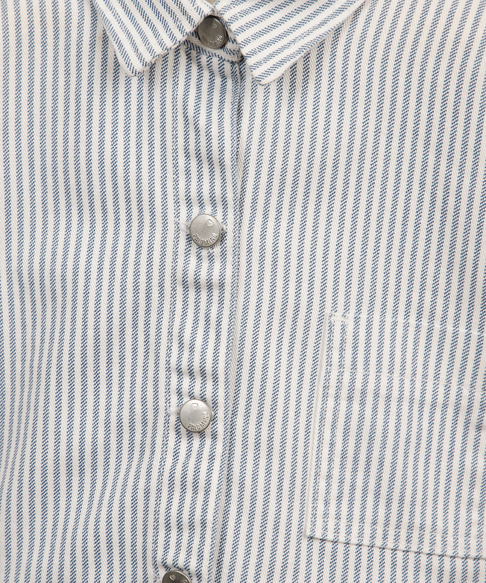 camisa de sarja infantil manga curta listrada azul