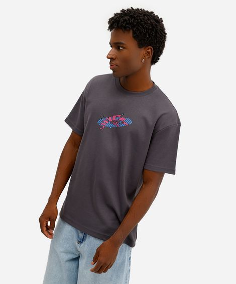 camiseta masculina manga curta stitch cinza