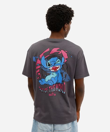 camiseta masculina manga curta stitch cinza