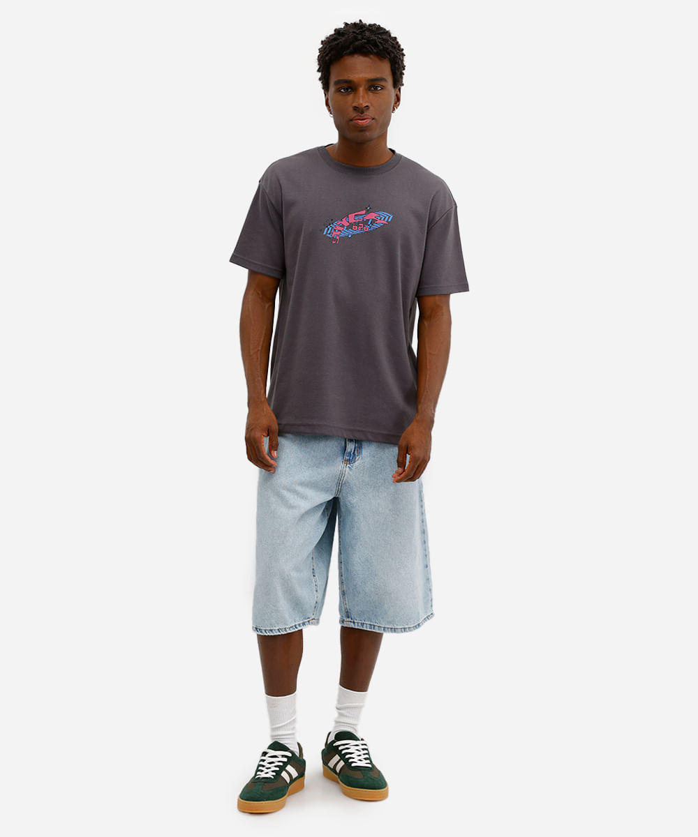 camiseta masculina manga curta stitch cinza