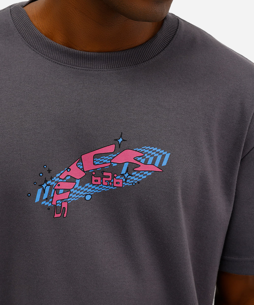 camiseta masculina manga curta stitch cinza