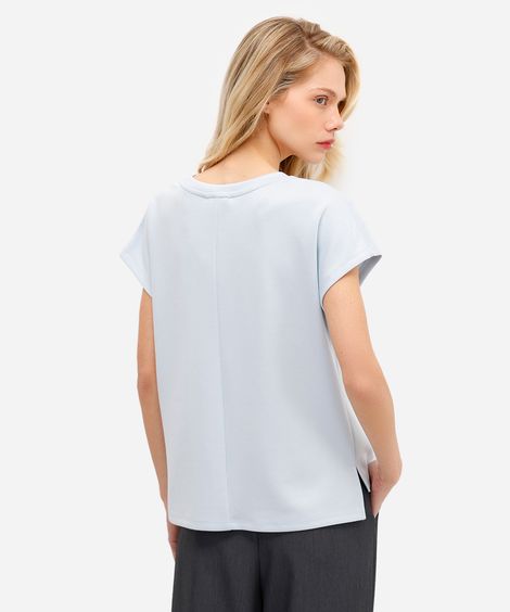 blusa básica feminina decote v manga curta azul